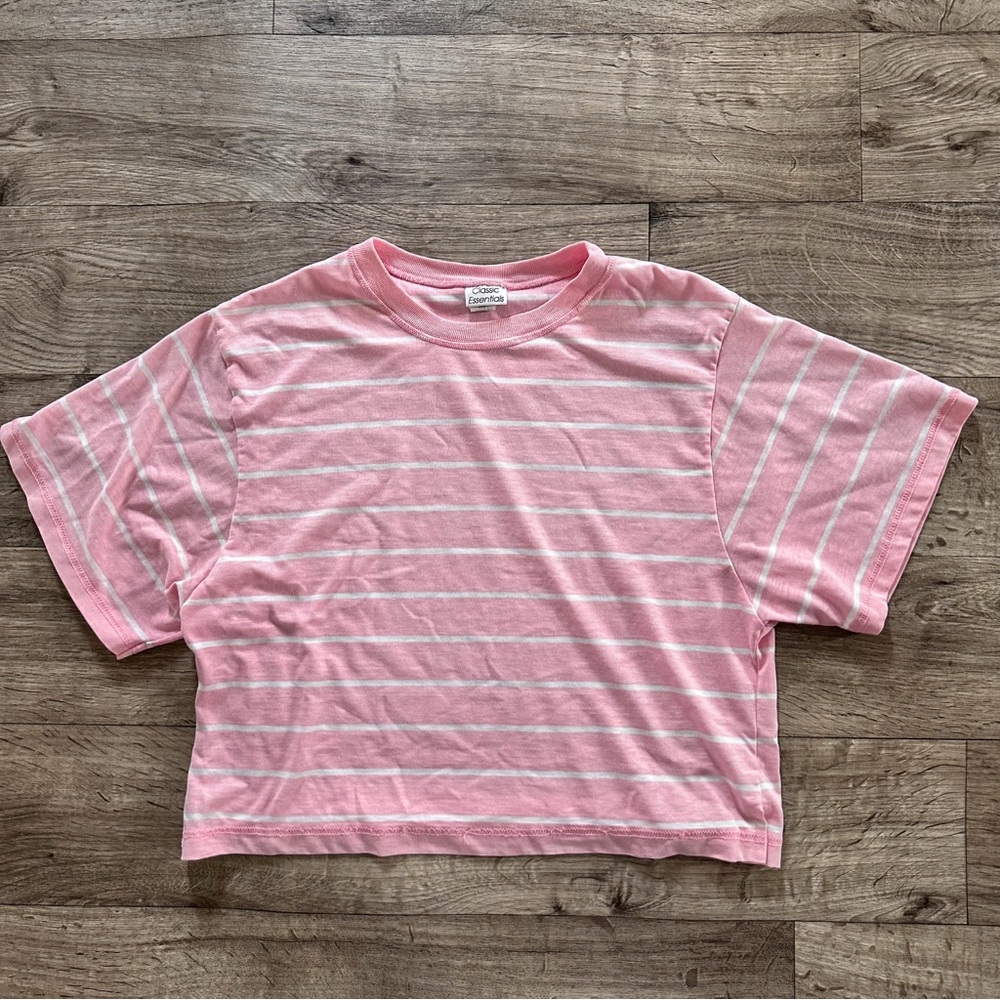 Essentials Pink and White Striped Short Sleeve Tee